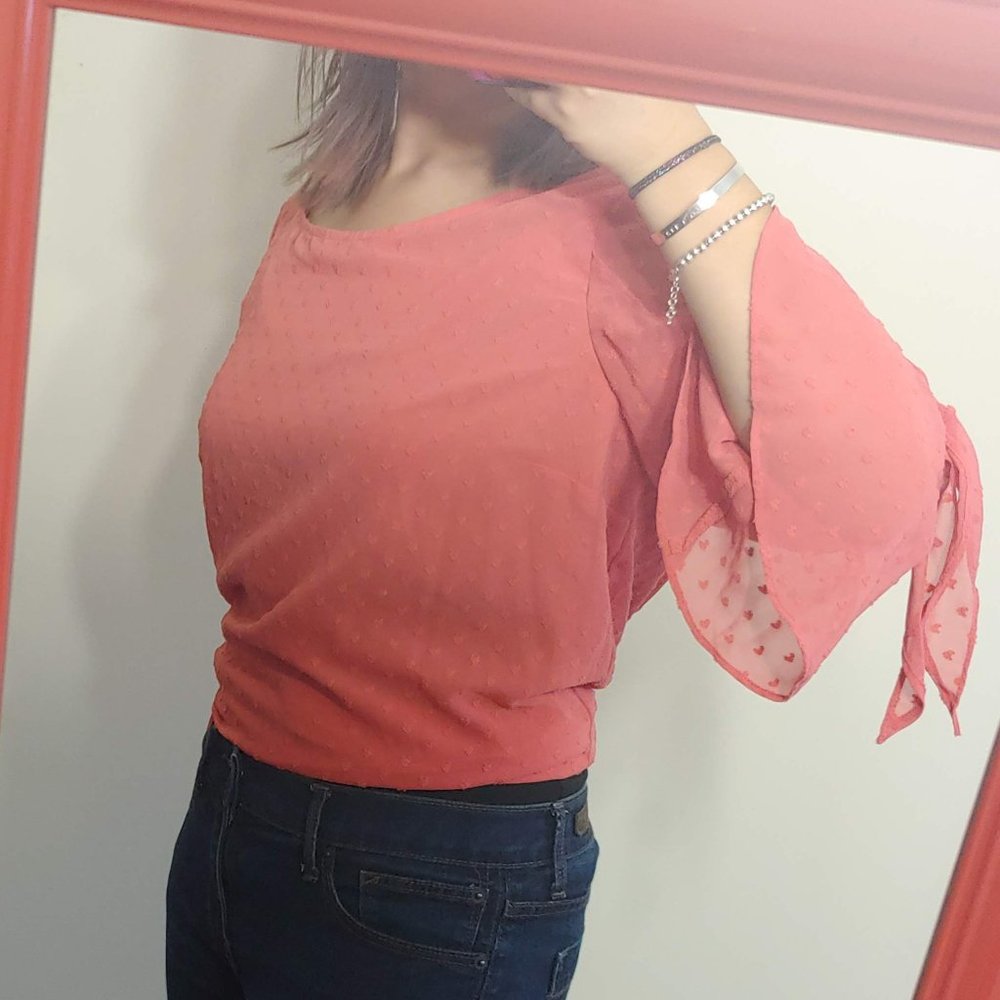 LC Lauren Conrad Flowy Wide Sleeved Blouse w Dots